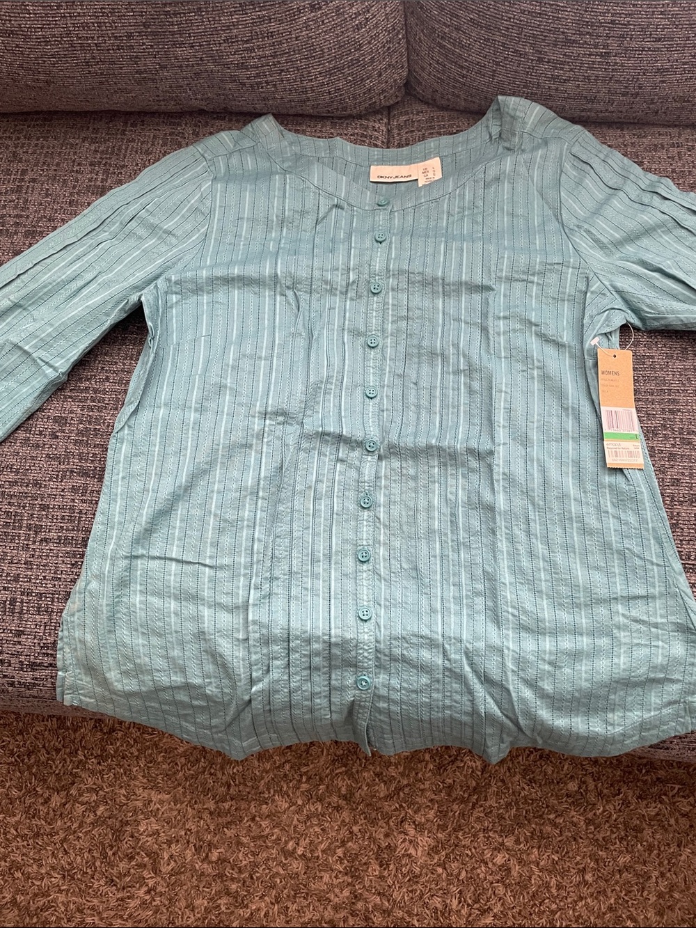 DKNY Teal Pintuck Button-Down Women's Shirt